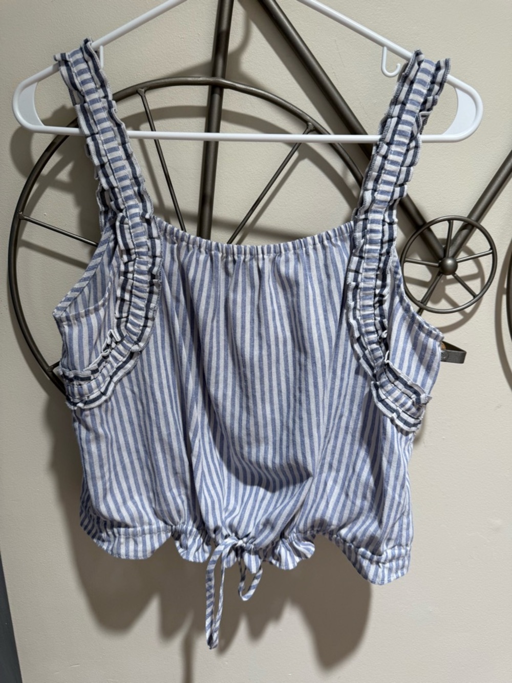 Sugar & Lips Striped Ruffle Tie-Hem Women's Tank Top Size M Cotton Linen